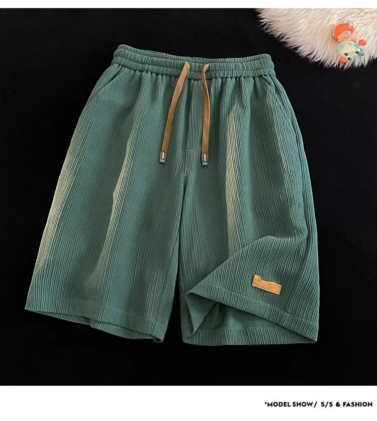 Ice Silk Casual Shorts Unisex Thin American Style Quick Dry Loose Large Size Beach Five-Quarter Pants Summer Lightweight Comfort