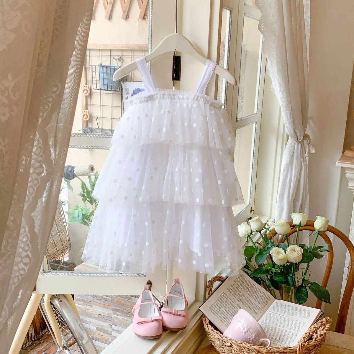Baby Girl Princess Layered Tutu Dress Infant Toddler Child Sleeveless Suspender Dot Tulle Dresses for Casual Summer Baby Clothes