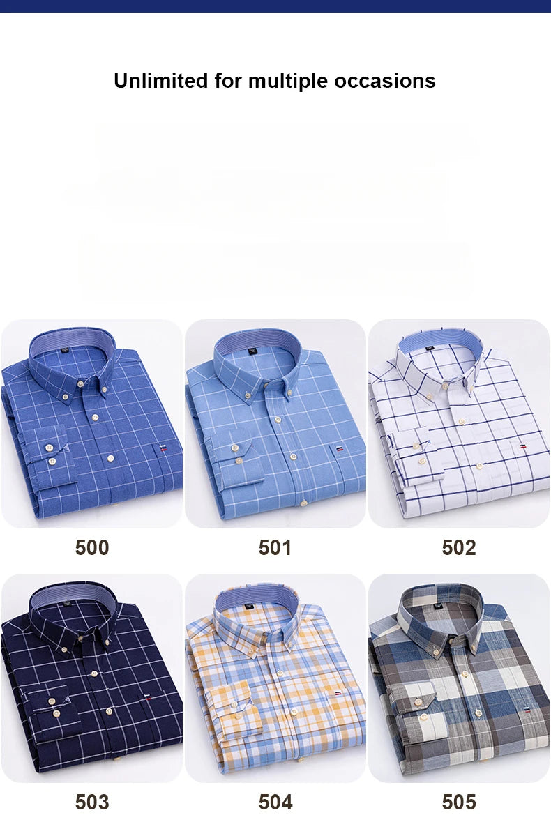 Over Size 7XL 100% Cotton Oxford Long-Sleeve Shirts for Men Slim Fit Formal Plain Shirt Office White Clothes Elegant Business To