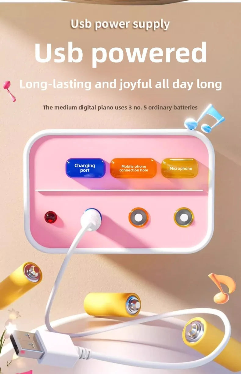 24 Key Kids Piano Keyboard with Microphone Electronic Musical Instrument Interactive Learning Toy Educational Gift for Girls Boy