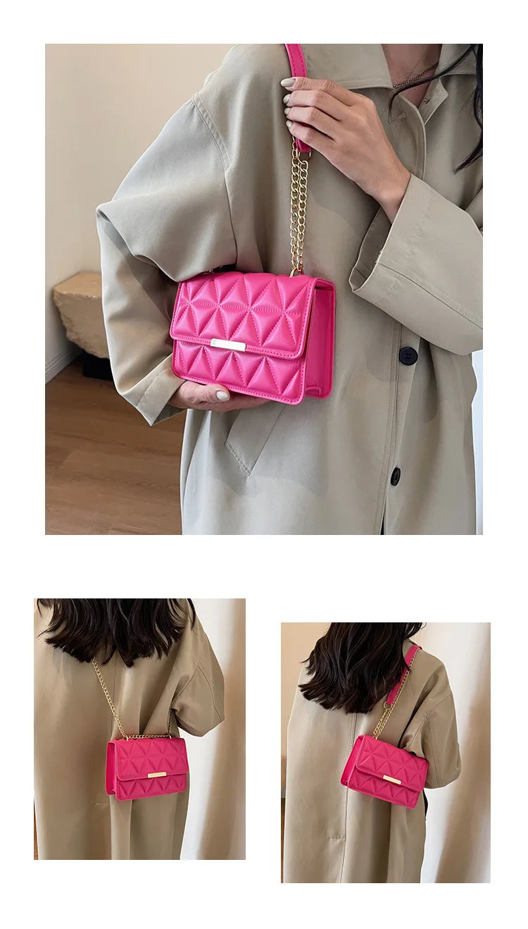 Women Quilted Chain Crossbody Bag Fashion Small Square Shoulder Purse Multi Color Casual Daily Handbag
