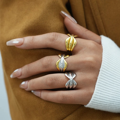 Anillos abiertos de acero inoxidable para mujer, chapados en oro de 18 quilates, moda, pareja, hechos a mano, líneas irregulares, joyería para mujer