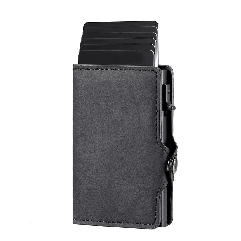 Carbon Fiber Credit Card Holder Men's RFID Blocking Smart Metal Thin Slim Pop Up Minimalist Wallet Small Purse Metal Coin Bag