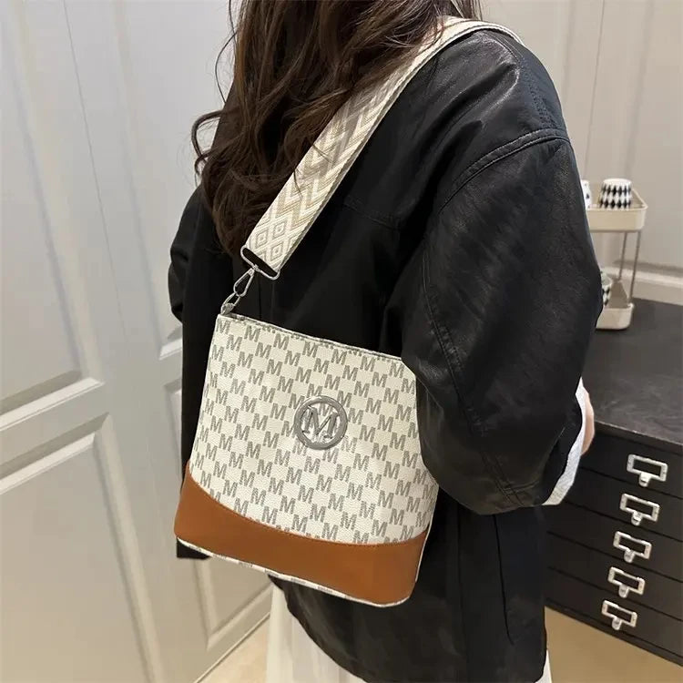 Elegant Women's Crossbody Bag with "M" Badge, Multi-Pocket Design, Adjustable Shoulder Strap, Perfect Gift for Women
