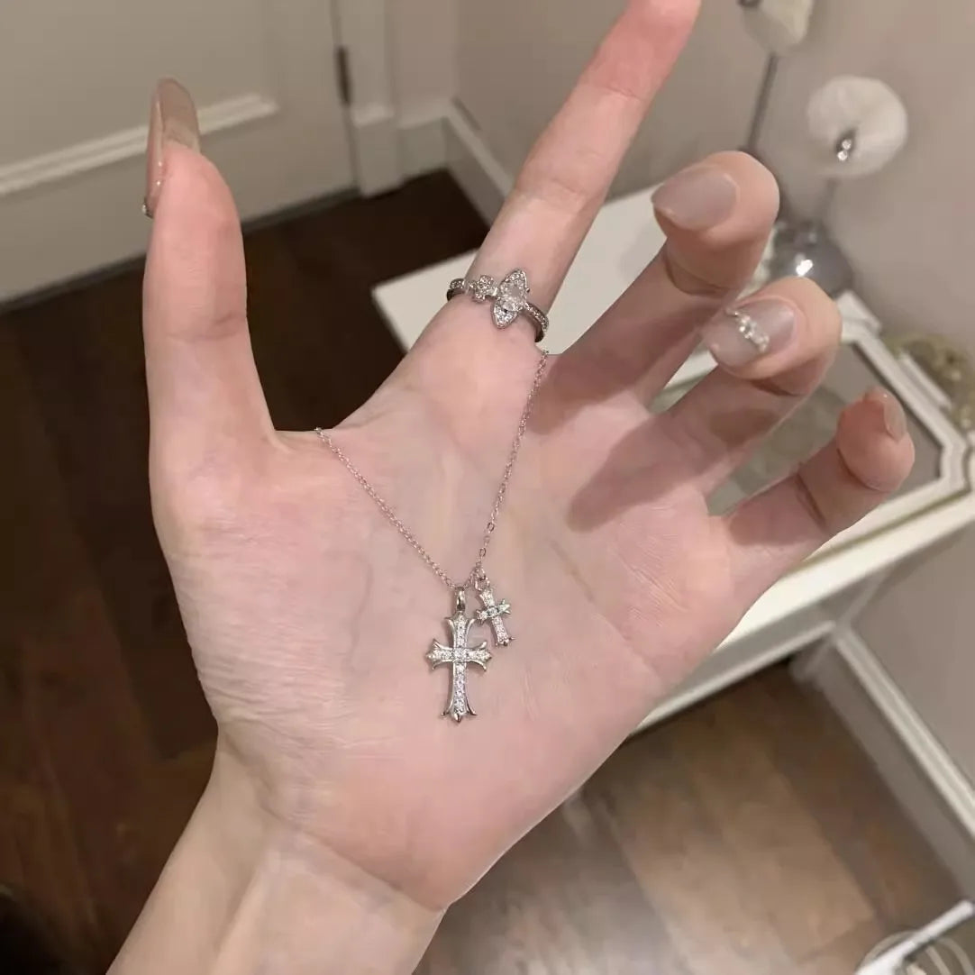 New 925 Sterling Silver Cross Necklace Style Geometric Style Woman Pendant Choker Birthday Exquisite Jewelry