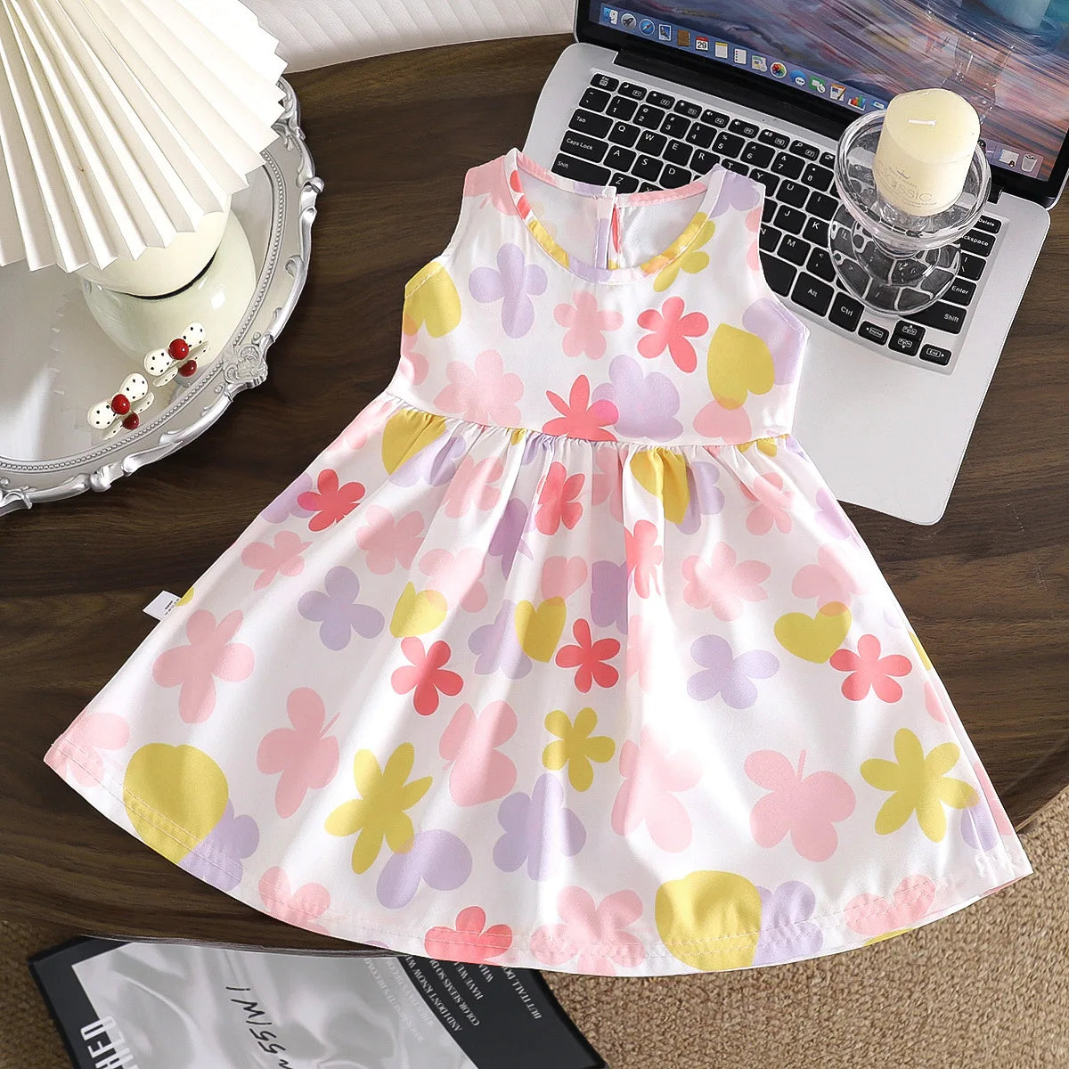 Girls' Floral A-Line Sundress - Sleeveless Polyester Summer Dress