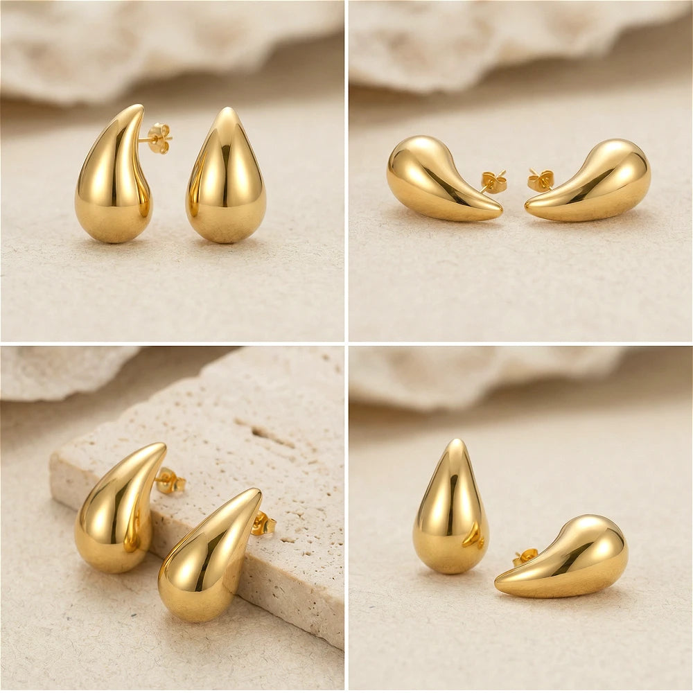 10-31mm Stainless Steel Vintage Chunky Water Drop Earrings For Women Gold Plated Thick Earring Statement Wedding Jewelry Gifts