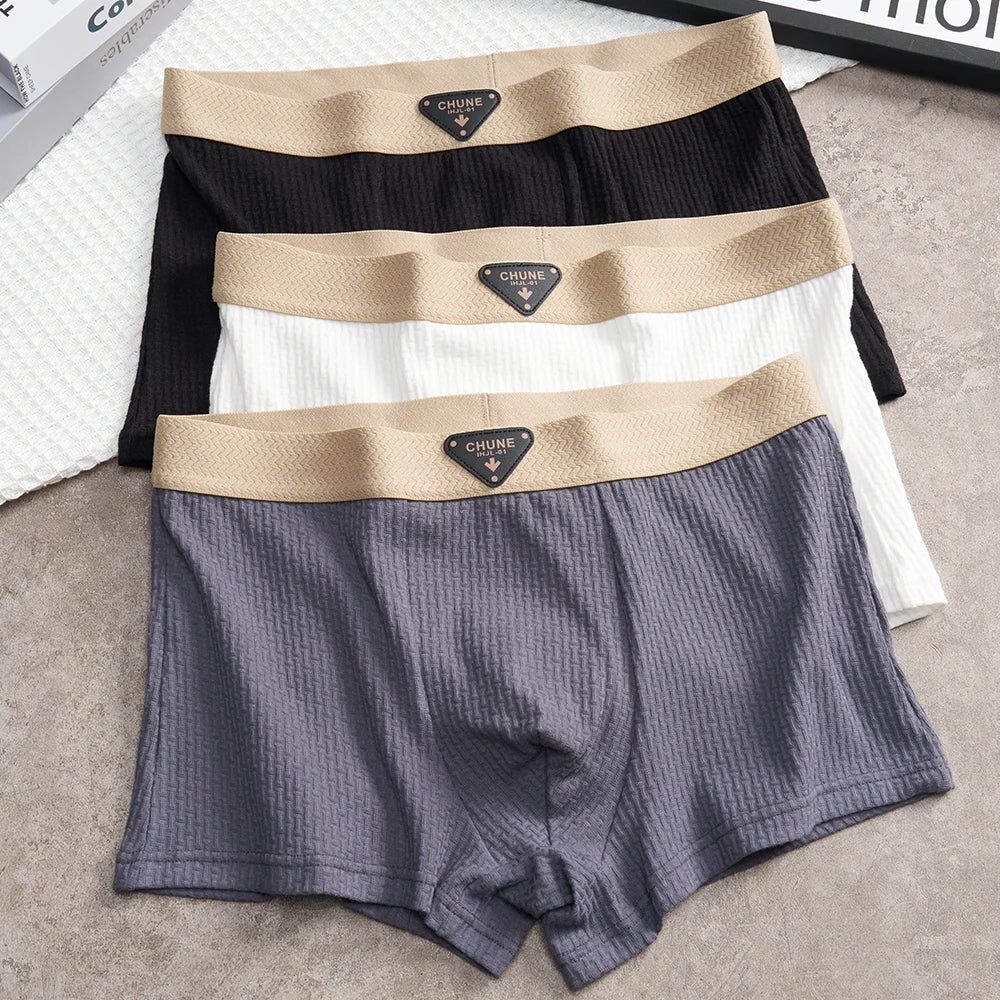3Pcs/Pack Underwear Solid Knit Striped Men'S Panties Super Soft Hygroscopic Breathable Boxers High Elastic Waist Underpants
