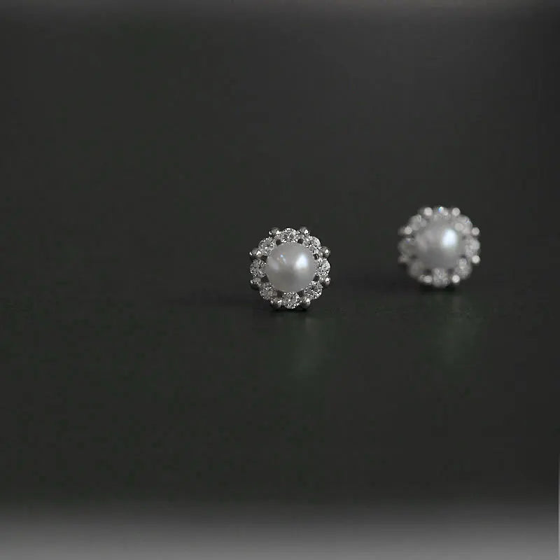 Upscale 14K Gold Jewelry Real Gold Earrings Zircon Pearl Twist Luxury Stud Earrings For Women'S Brincos Pendientes Bijoux