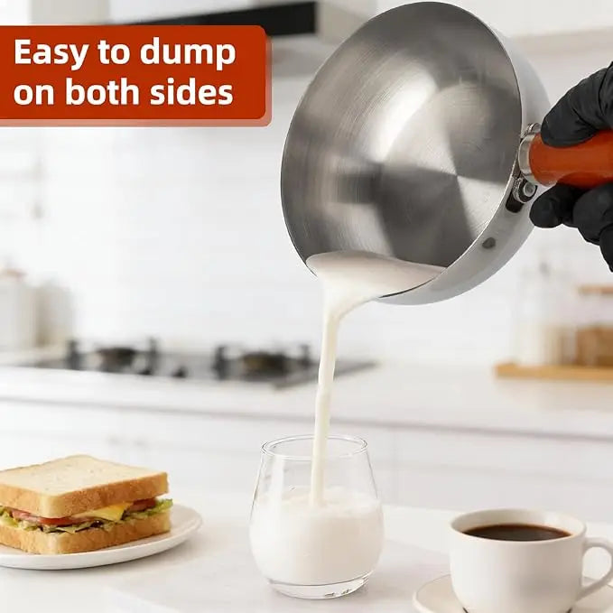 1pc Stainless Steel Pot with Heat-Resistant Wooden Handle - Induction Compatible, Non-Slip Base, Even Heat Distribution Milk Pot