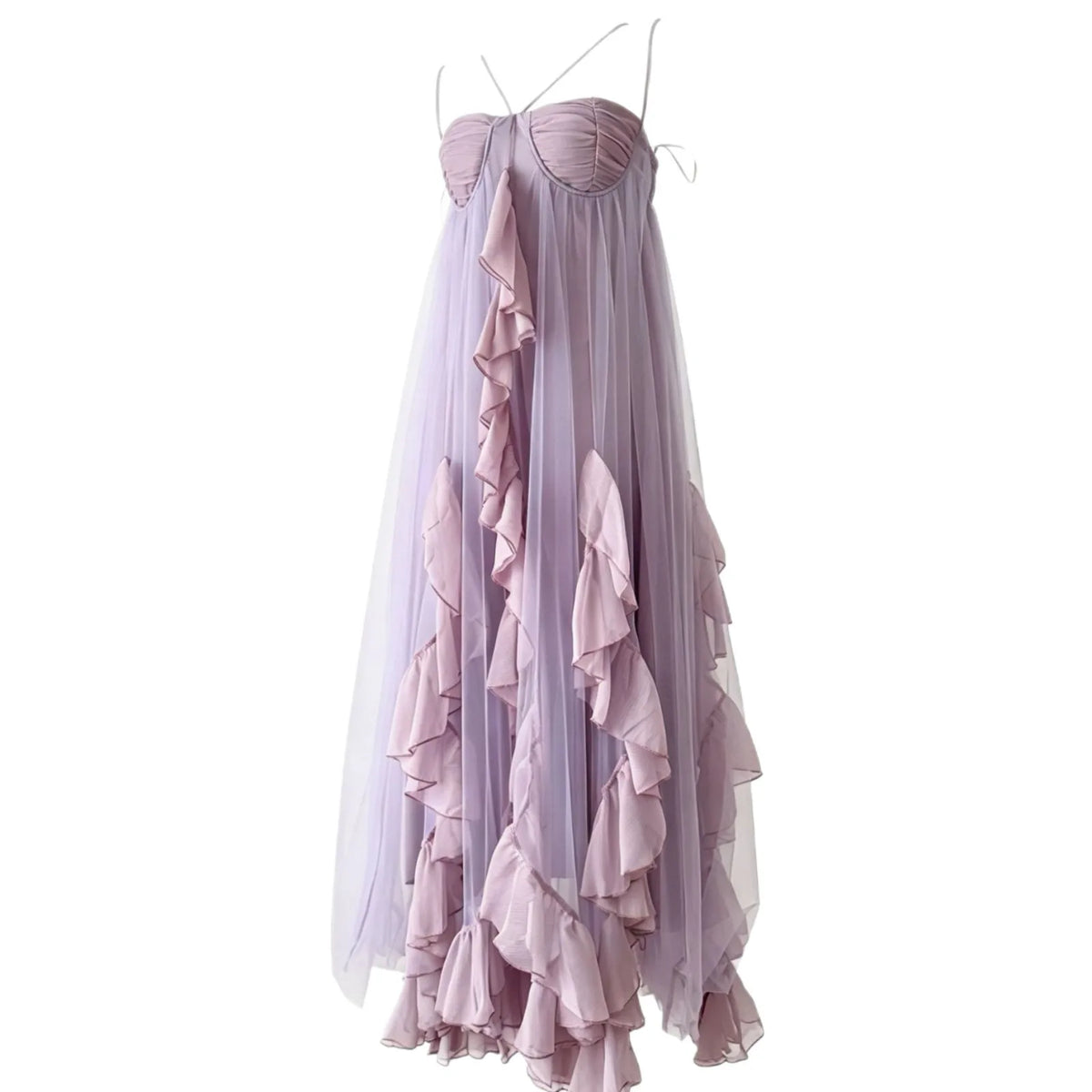 2026 Summer Women Beach Style Midi Dress Spaghetti Strap Backless Layered Ruffles Dress Travel Holiday Feminine Romantic Dresses