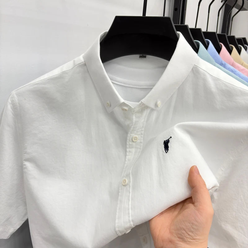 Men's Pure Cotton Short Sleeve Shirt - Casual Business Turn-Down