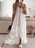 Ladies Dress A-line Lace Embroidery Design V-neck Sleeveless Mid Waist Slim Solid Color Simple Elegant Fresh Retro Sling Dress