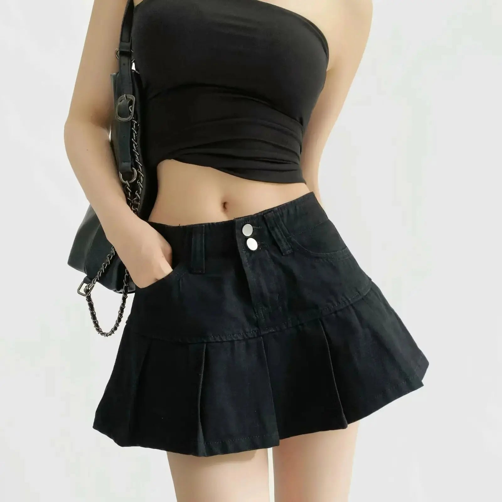 4 colors 2025 Y2K Low Waist Pleated Mini Skirt American Retro Women Package Hips Ruffles Short Skater Skirts With Shorts lining