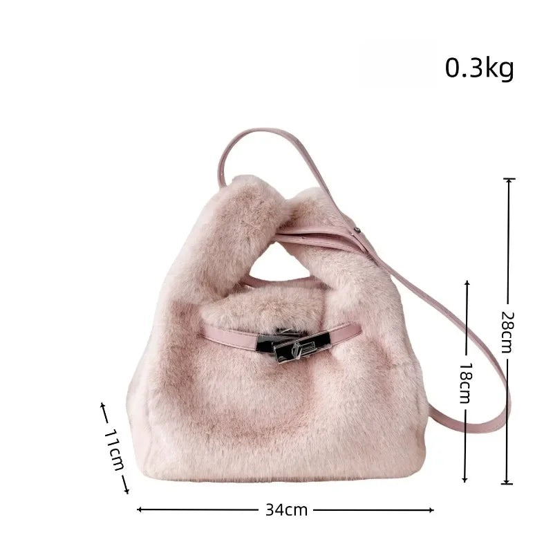 Fashionable Women's Bags Trend 2025 Faux Fur Shoulder Bags Plush Faux Mink Luxury Handbags Chic Crossbody Bag Solid Color Purses