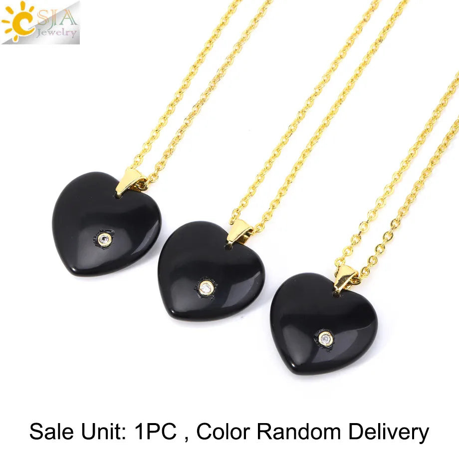 Csja Stainless Steel Heart Pendant Necklace With Natural Stone Amethyst Rose Quartz Crystal For Women DIY Jewelry Makers
