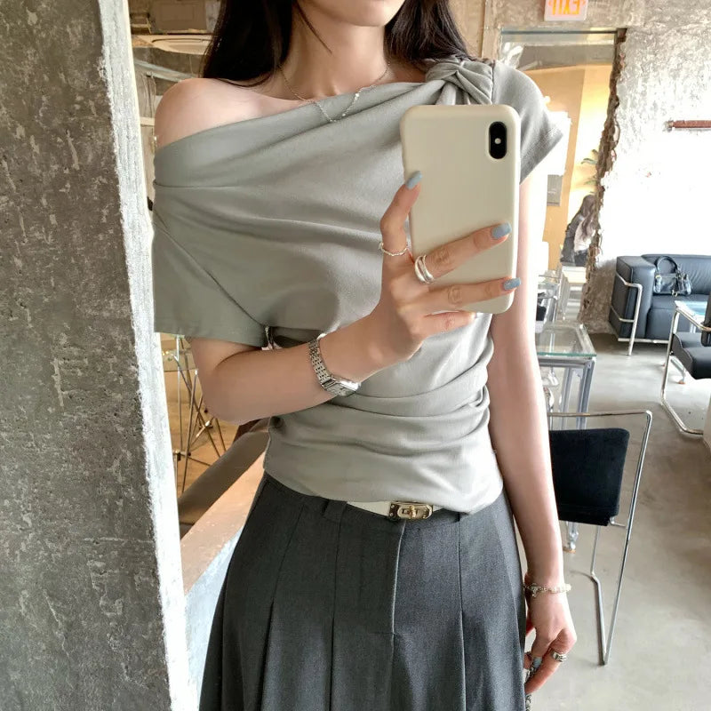 Women's Slim Fit T-Shirt Tencel Blend Short Sleeve O-Neck Top