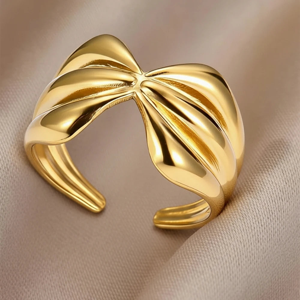 Dgiddk Retro Stainless Steel Bow Ring Opening Adjustable Ring Luxury Punk For Women'S Jewelry Accessories Gifts Daily Collocation