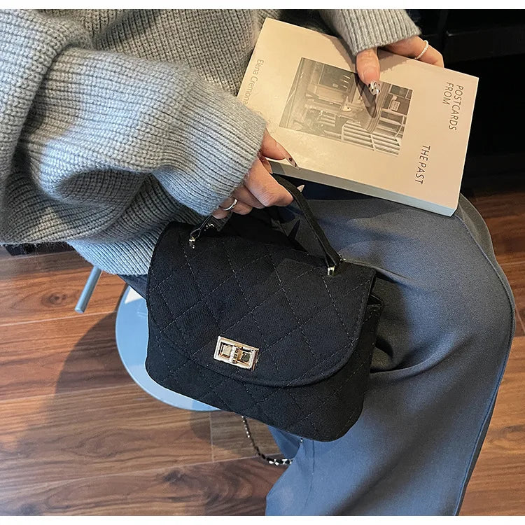 Diamond Grid Chain Crossbody Bag One Shoulder Purse Trendy Flip Top Clutch Women's Fashion Suede Leather Casual Shoulder Bag