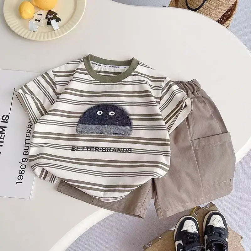 Kids Outdoor Sports Set Boys Girls Summer Short Sleeve T-Shirt Shorts Two-Piece Set Kids' Casual Striped T-Shirt 1-6 Year Set