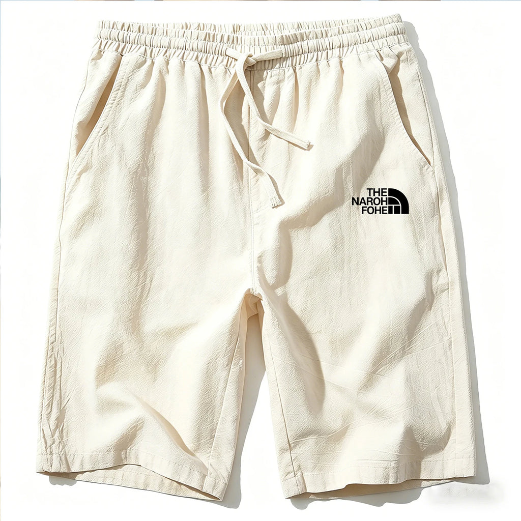 Men Cotton Linen Shorts Summer Lightweight Breathable Casual Beach Style Shorts Basic Solid Color Sweatpants Elastic Waist