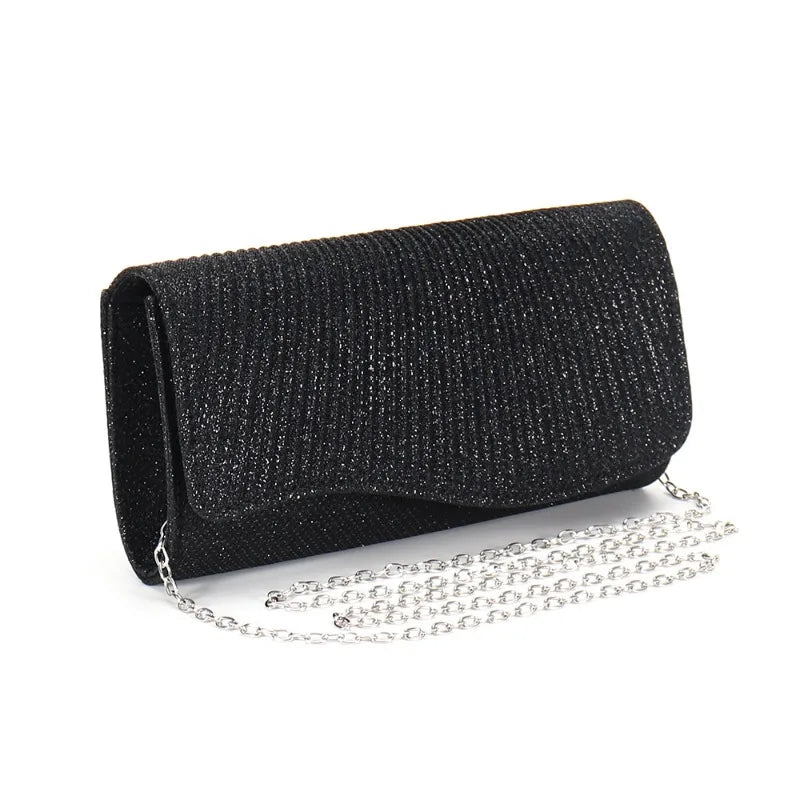 2026 New Women Fold Glitter Handbag Shiny Envelope Evening Bag Ladies Pleated Silver Clutch Chain Wedding Party Mini Long Purse