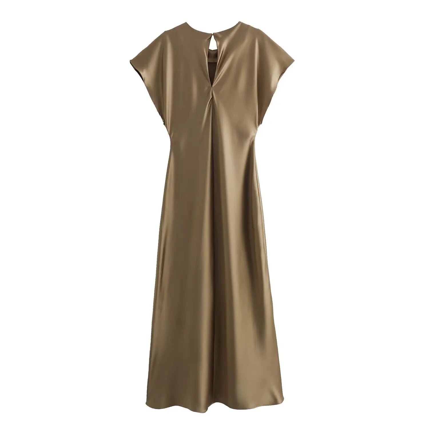 Woman Satin Midi Dress Summer Female Solid Fashion Elegant Long Dresses Lady Chic Short Sleeve O-Neck Evening Party Dress