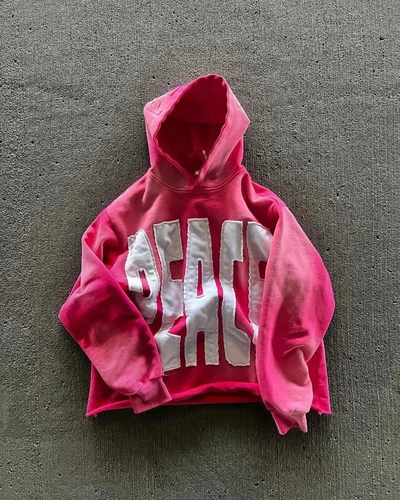 BiggOrange Plum Tree Embroidered Oversized Zipper Hoodie - Pink