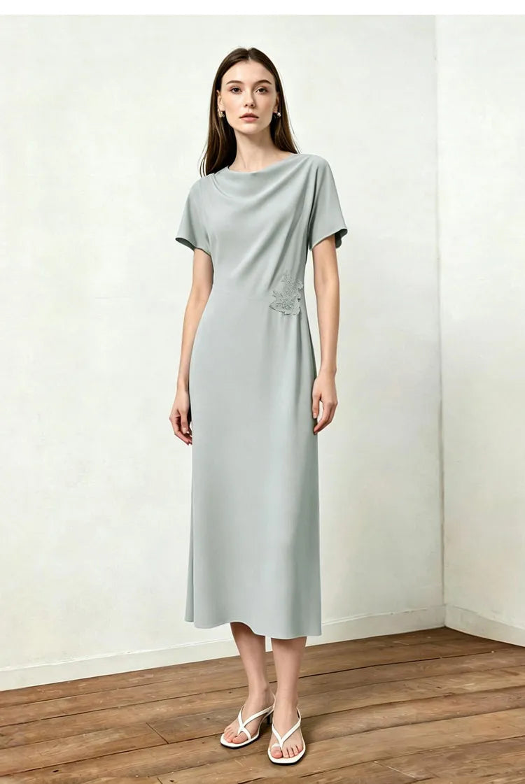 Amii Women’s Dress 2026 Summer New Asymmetric Dolman Sleeve Cowl Neck Lace Slim Fit Elegant Midi A-Line Dress For Women 12642108