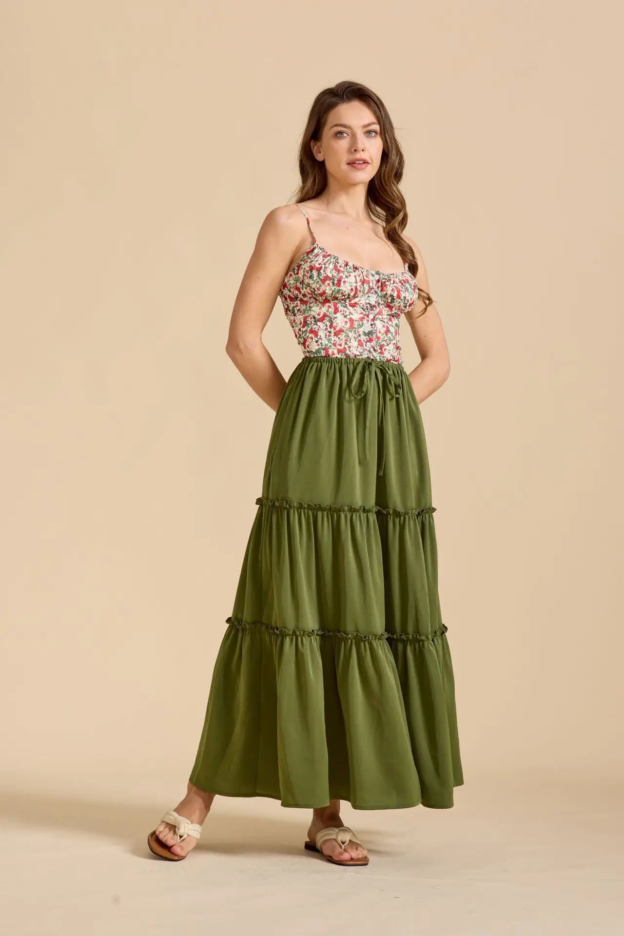 Elegant High Waist Elastic Pocket Long Skirt Adjustable Belted Half Body Skirt Women's Home Fashion Spring 2025 Polyester Blend