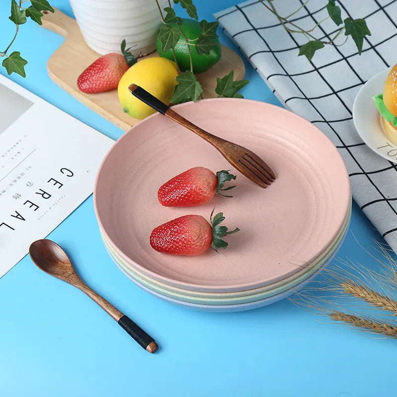 4Pcs Dinner Plate Set Wheat Straw Eco Friendly BPA Free Biodegradable Picnic Fruit Snack Plate Bone Dishes Kitchen Accessories