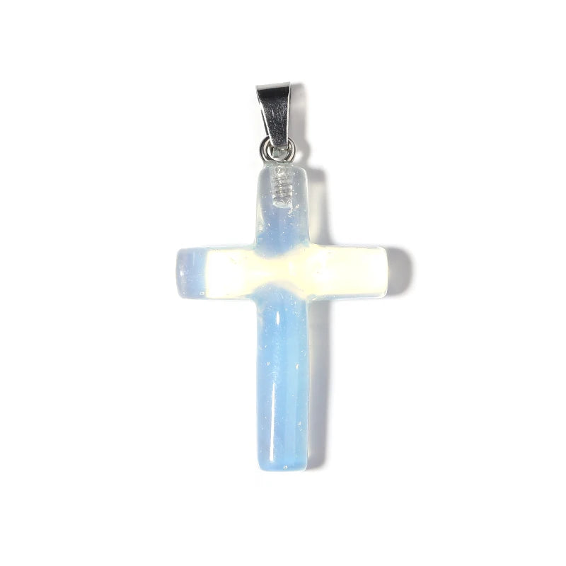 Natural Stone Cross Charm With Metal Loop Tiger Eye Opal Jewelry Prayer Pendant Necklace Making Accessories Diy Components
