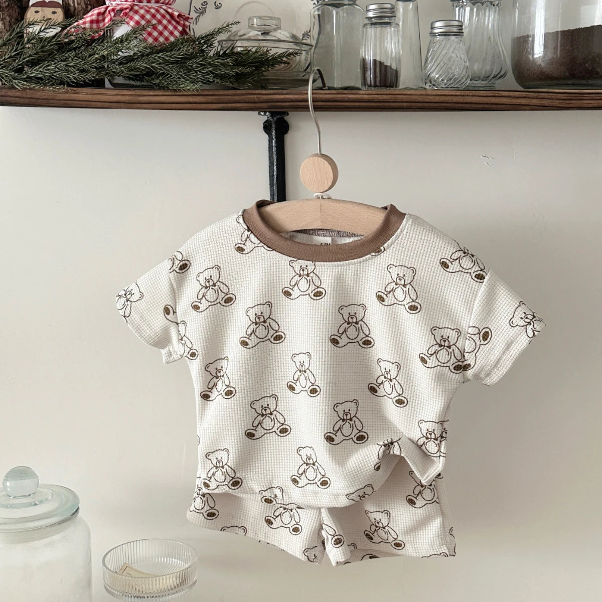 Toddler Bear Print T-Shirt + Shorts Two Piece Set Summer Boys Clothes Fashion Cartoon Cute Short Sleeve Suit