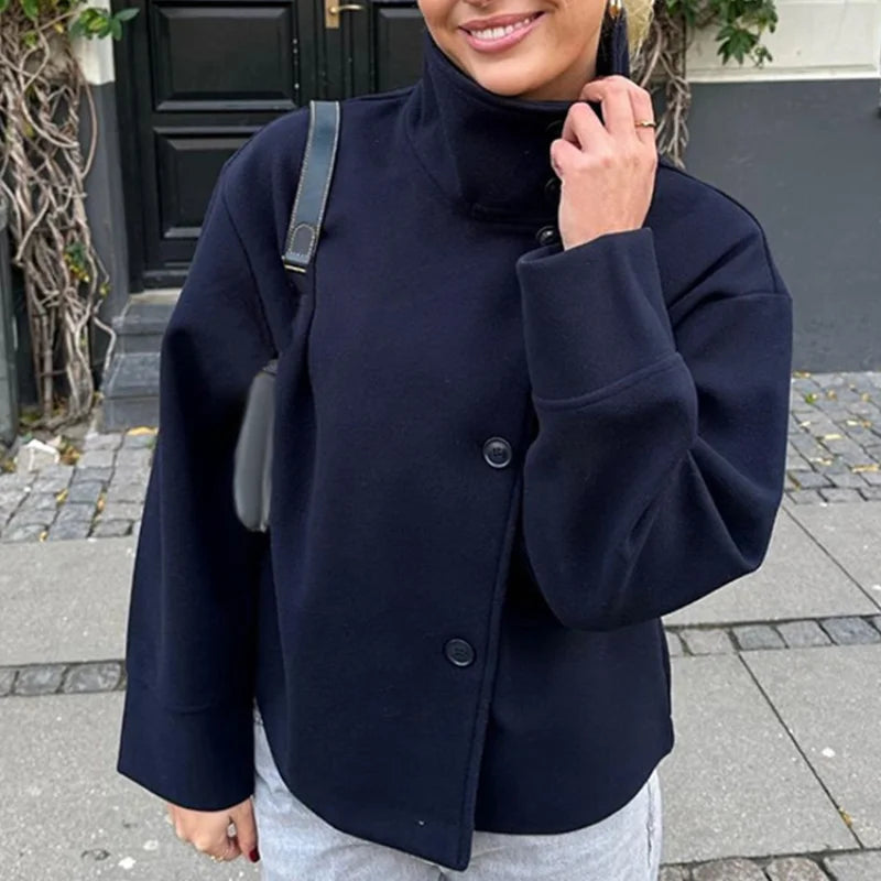 Stand Collar Women Winter Woolen Coat 2025 Spring Single Breasted Loose Female Long Sleeve Jacket Office Lady Street Short Coats