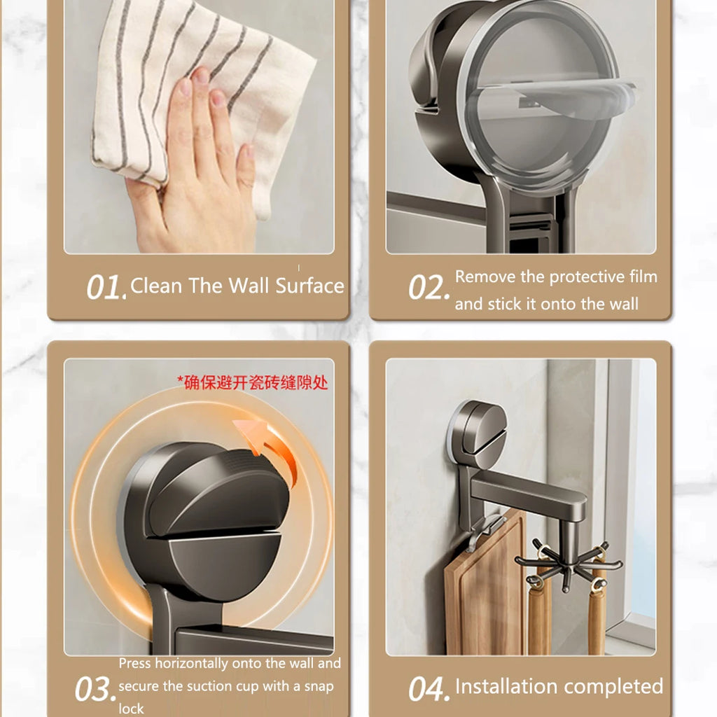 YUTOKO 360 Rotating Suction Cup Hooks Wall Mounted for Kitchen Utensil Organizer Spatula Spoon Holder No Drill Anti Drop Rack