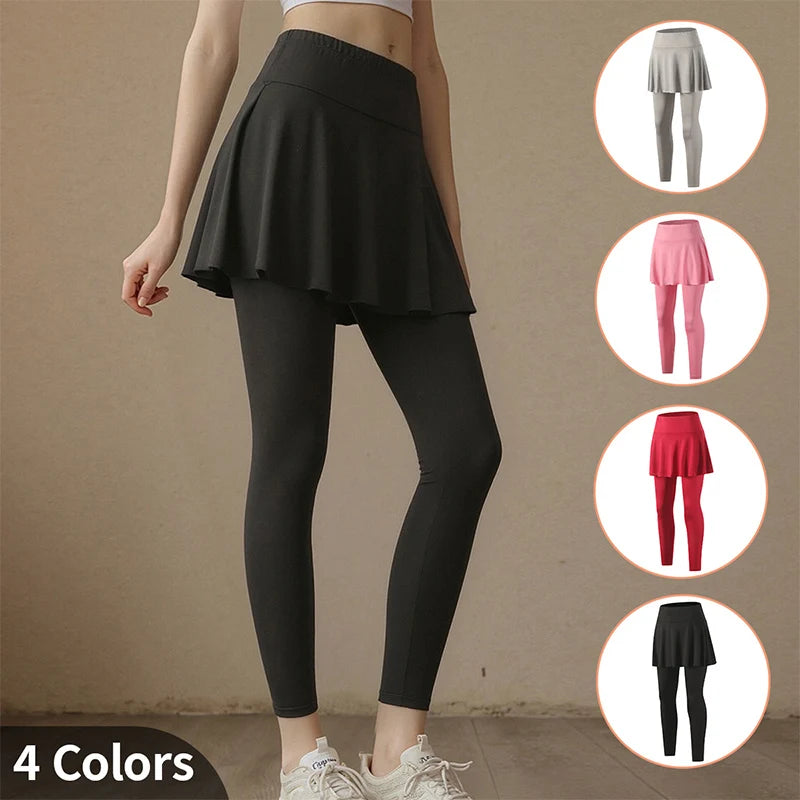 Ladies' summer solid color fashionable dress with pants, casual sports bottom skirt, pleated skirt running leggings casual pants
