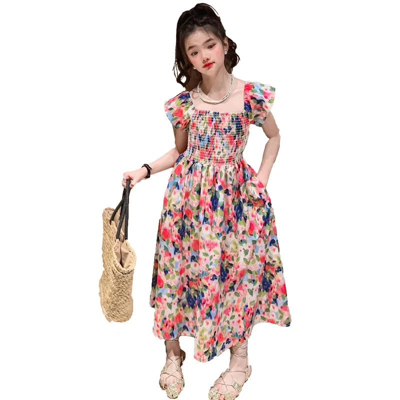 Girls floral dress summer dress children's summer thin princess dress older children girls skirt