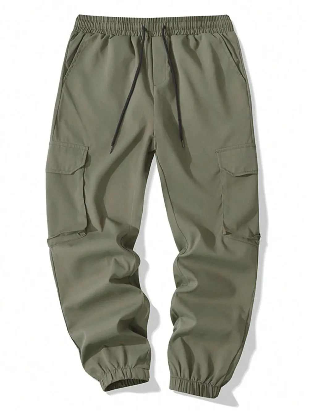 Men Elastic Drawstring Cargo Jogger Pants Multi Pocket Casual Streetwear Hip Hop Jogging Sweatpants Daily Work Trousers