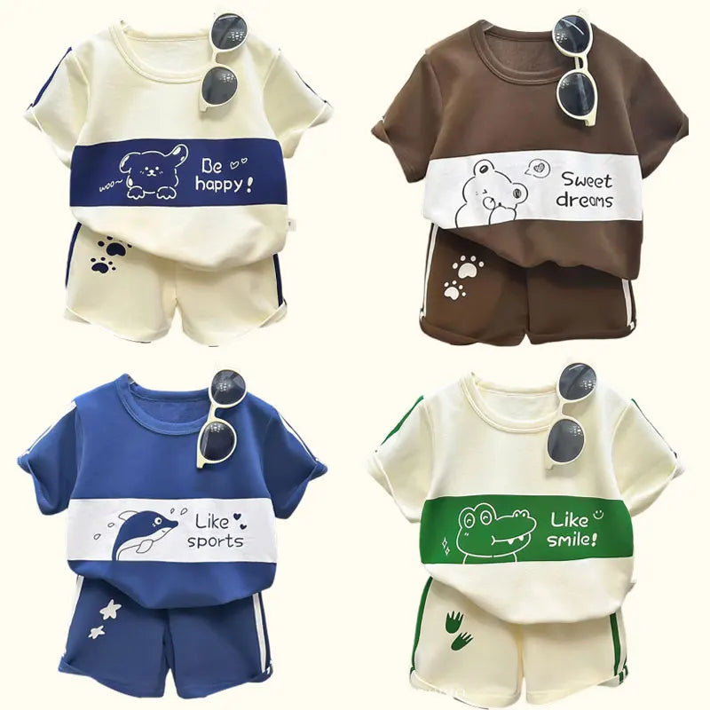 Children's Summer 2-Piece Cotton T-Shirt and Shorts Set - Unisex