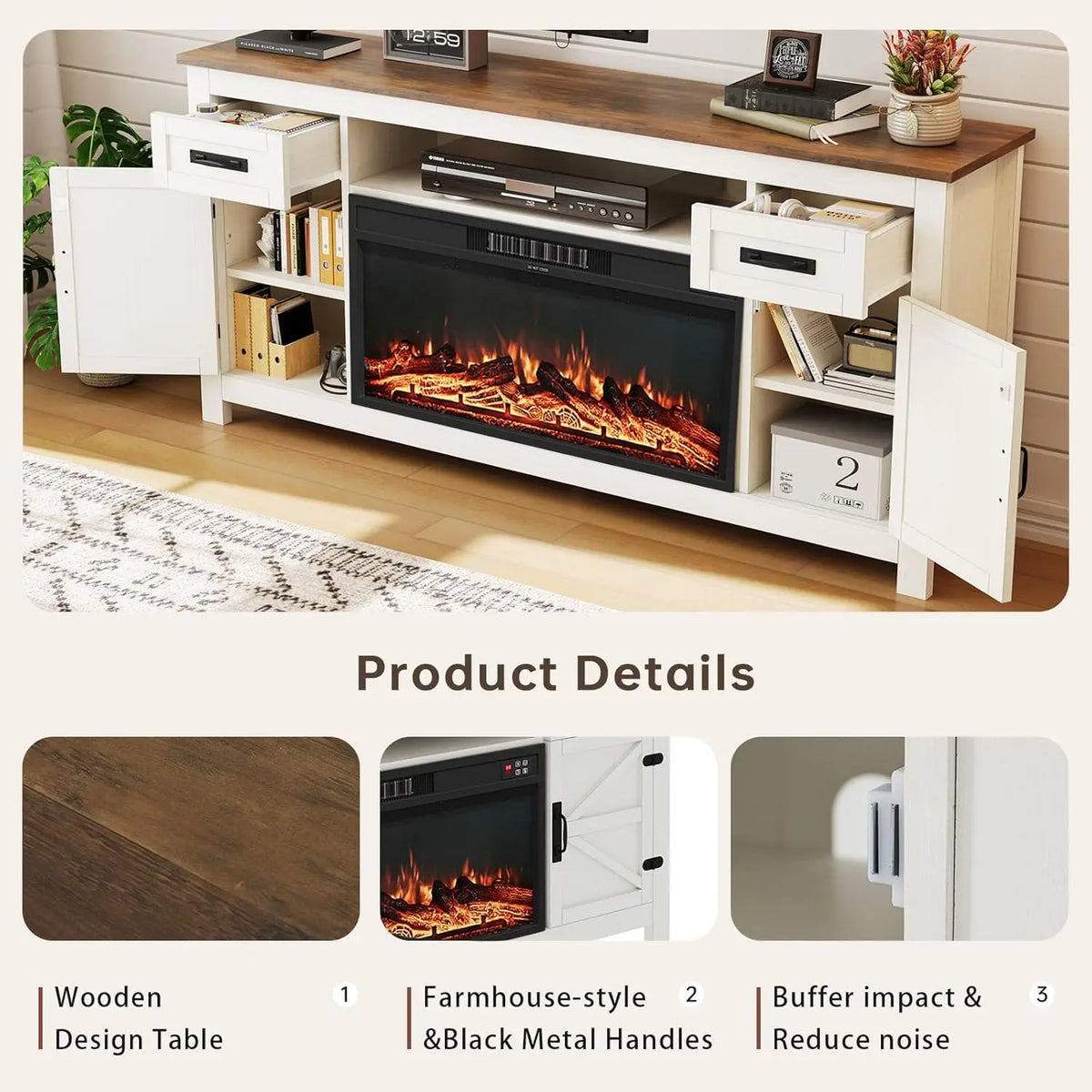 Fireplace TV Stand with Barn Door for TVs up to 80", Farmhouse Fireplace Entertainment Center with Storage, Customized