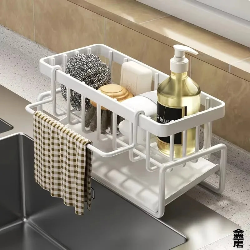 Estante compacto para especias montado en el grifo – Organizador de fregadero con escurridor – Almacenamiento de cocina que ahorra espacio para utensilios/accesorios