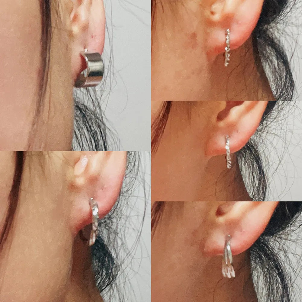Silver Color Pearl Twist Hoop Earrings Set For Women'S Jewelry Pendientes Vintage Circle Geometric Dangle Earrings Trendy Gifts