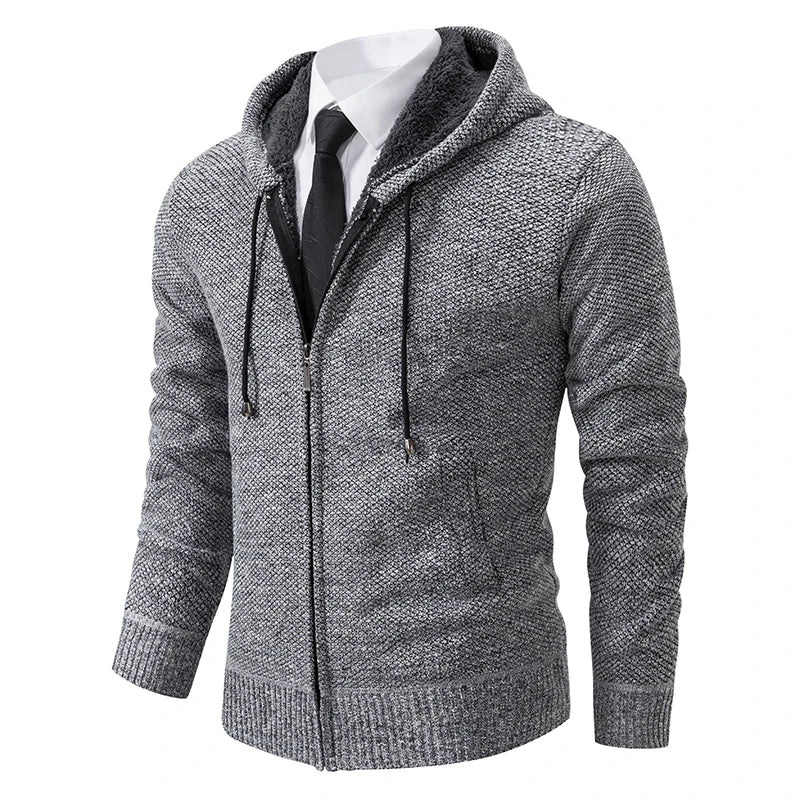 Men's Fleece Zip Cardigan Warm Stand Collar Jacket For Autumn Winter Solid Color Casual Sportswear For Men