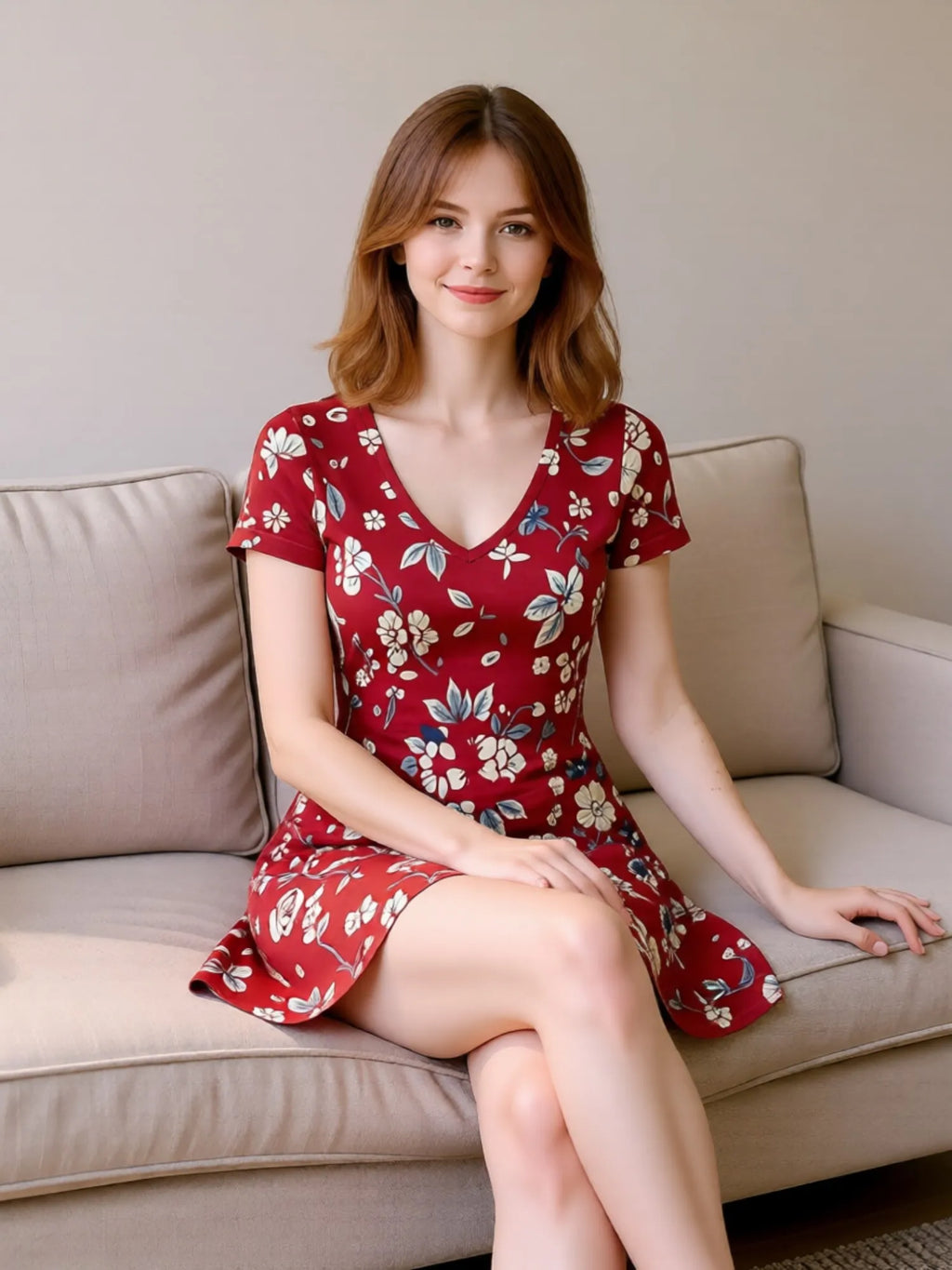 Floral Print Womens V Neck Short Sleeve A Line Dress Relaxed Fit Summer Mini Dress for Casual Days Vacation Trips and Gatherings