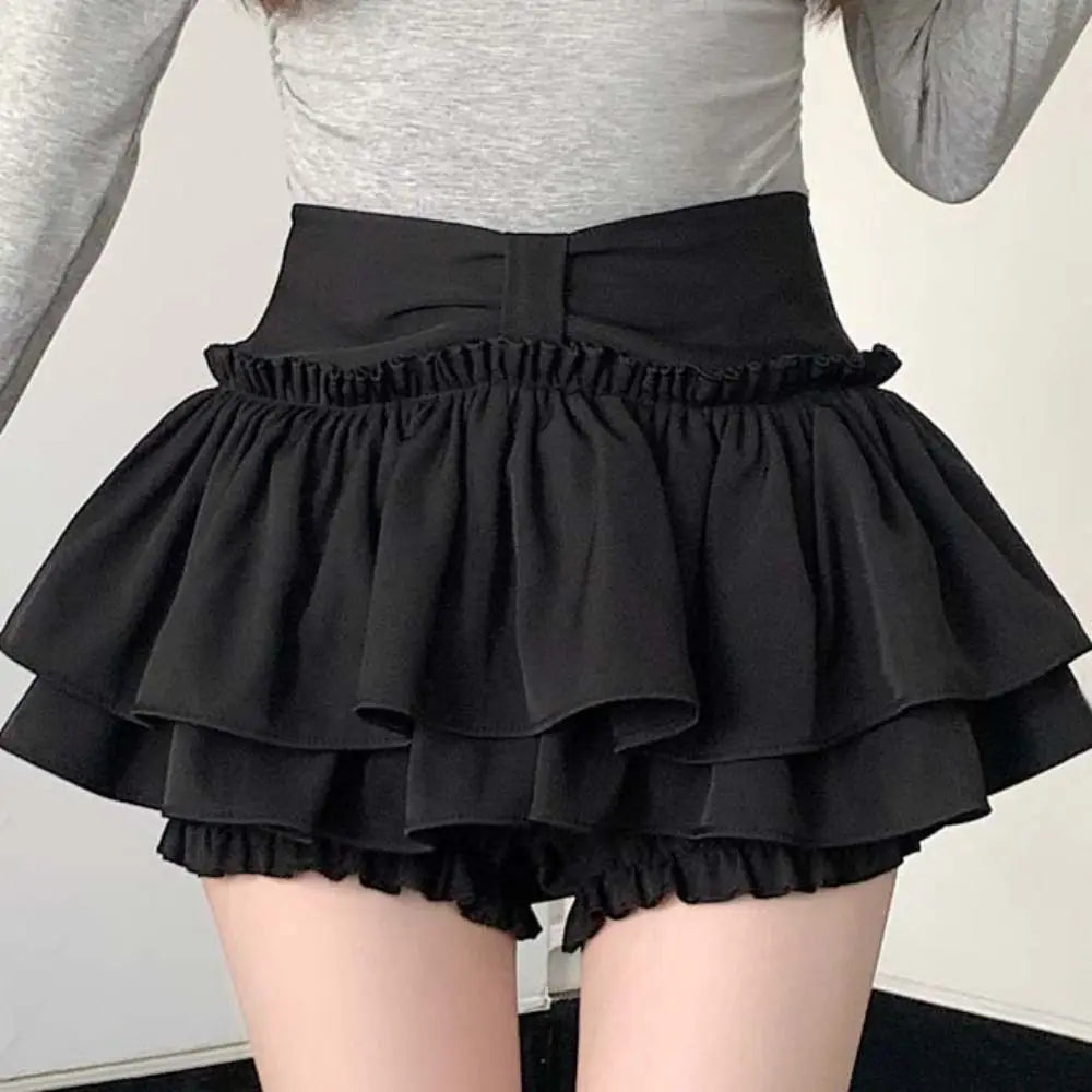 Sweet Double Layered Mini Cake Skirts A-line Ruffle High Waisted Pleated Skirt Korean Style Ball Gown Shorts Mini Skirt Cosplay
