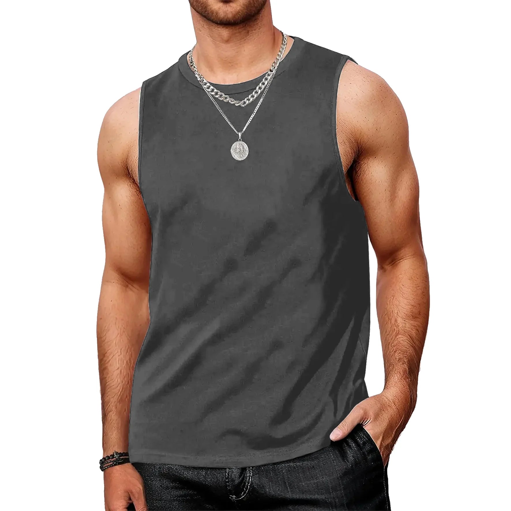 Mens Tank Tops Workout Sleeveless Shirts Summer Solid Color Polyester Quick Drying Tanks For Men Summer Beach Sports T-Shirts