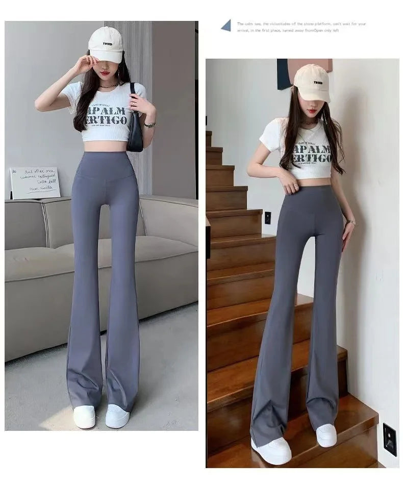 Women Bell Bottom Slim High Waist Solid Sexy Shark Flare Pants Fashion Casual Streetwear High Elastic Butt Lift Skinny Leggings