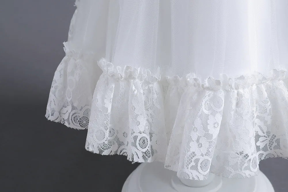 Criss-Cross Lace Girl Bridesmaid Dresses For Christmas White Kid's Party Dress Beading Tulle Children's Ceremony Evening Frocks