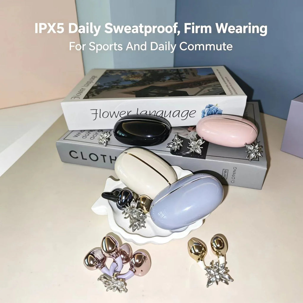Universal Open Hook Bluetooth Headphones HD Noise Reduction Call Wireless Earphones , Come with Extra Crystal Diamond Butterfly