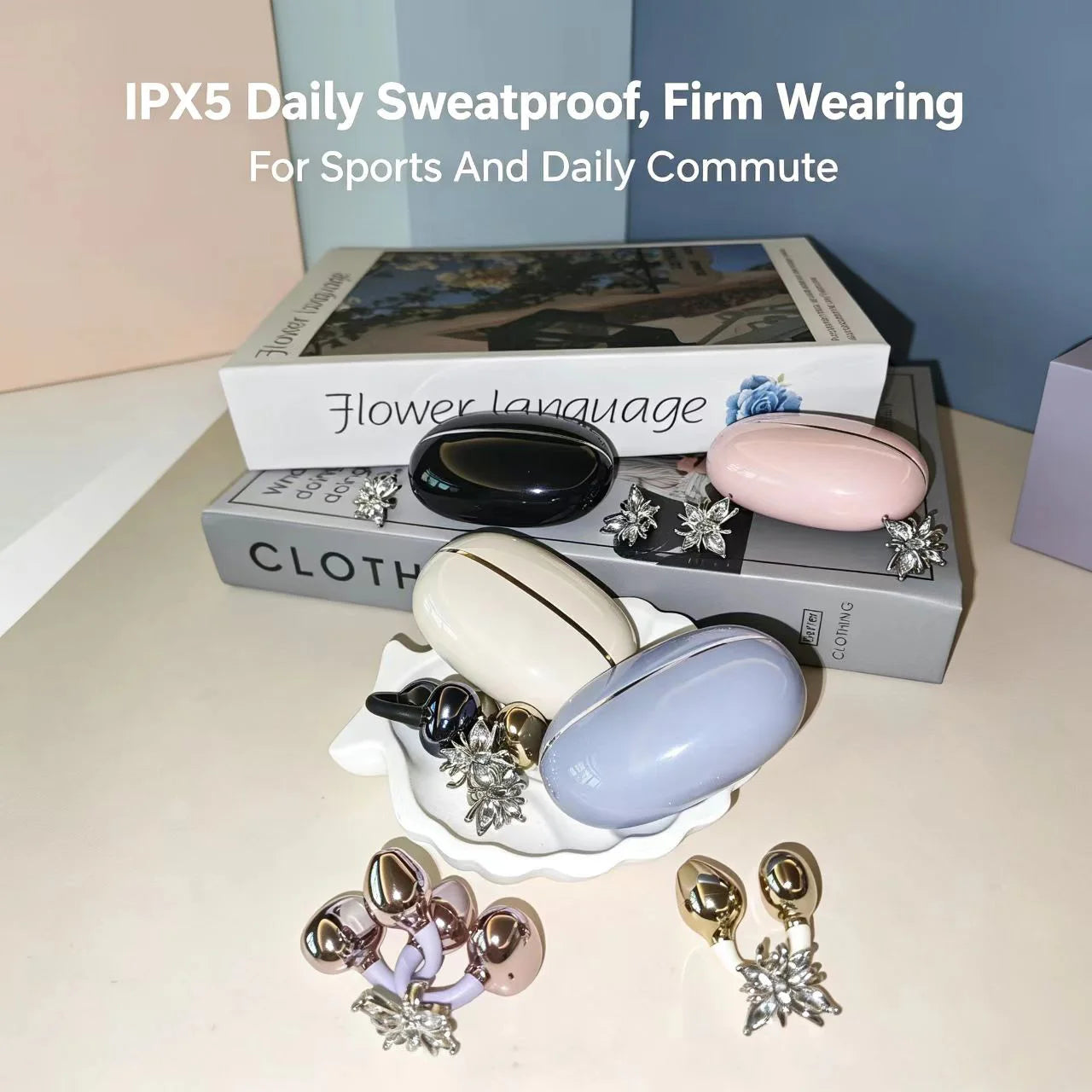 Universal Open Hook Bluetooth Headphones HD Noise Reduction Call Wireless Earphones , Come with Extra Crystal Diamond Butterfly